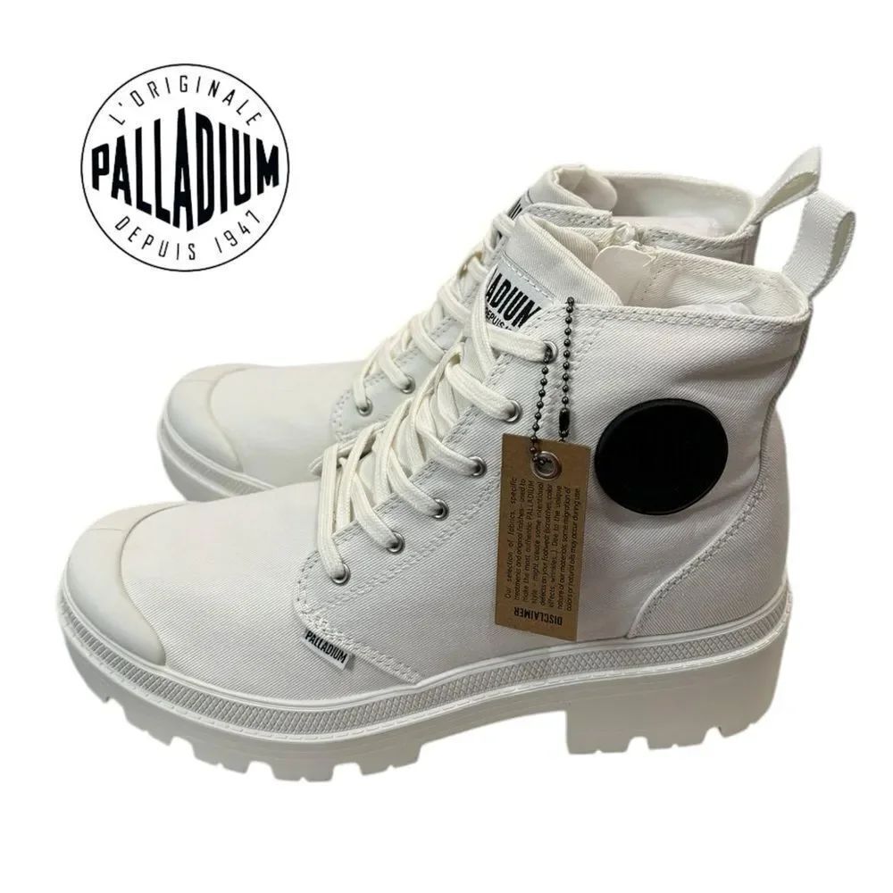 New Palladium Women's Pallabase Twill Star White Chunky Ankle Boots 10